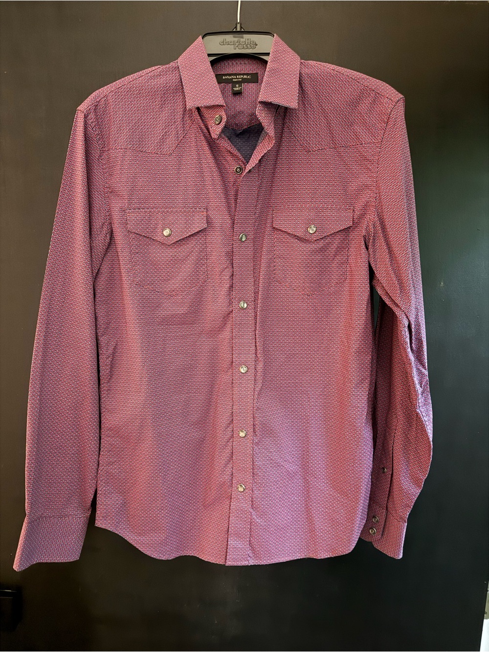 BR Western Wear Burgundy micro-check Men's Slim Fit snap/button Shirt
